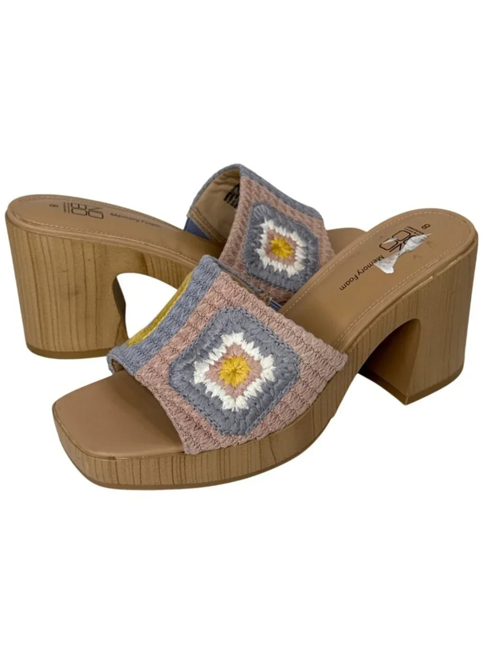 No Boundaries Women's Size 8 Crochet Knit Block Heel Slide Sandals Boho